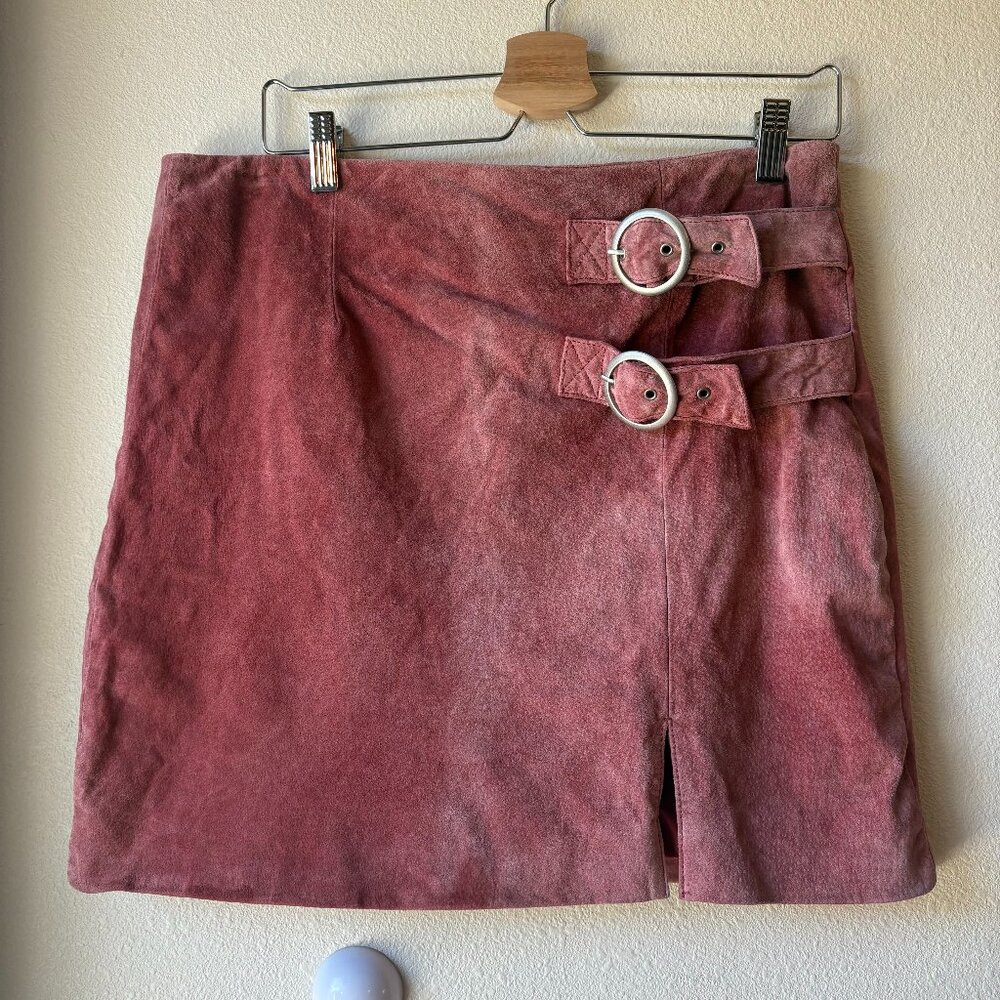 Anthropologie Blank NYC Pink Suede Leather Mini Skirt 100% Leather Size M